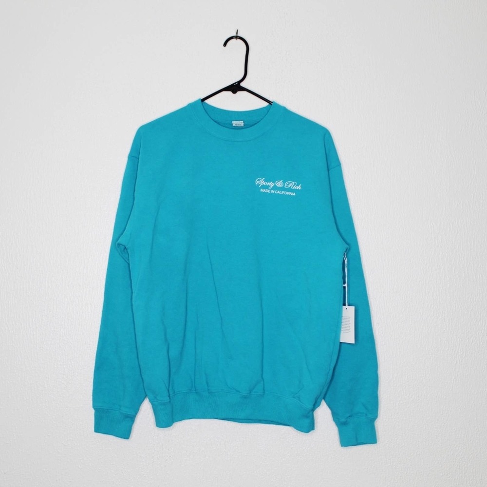 Sporty & Rich 100% Cotton Thick Aqua Blue Crewneck Sweater